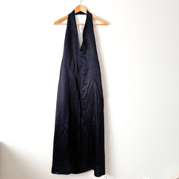 Zara ZW Collection Satin Halter Dress NWT Dark Navy Blogger Size Medium - Picture 9 of 16
